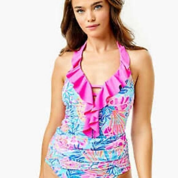 NWT Lilly Pulitzer Nara Tankini Top Size 6 Seaglass Aqua Rainforest retreat - Picture 1 of 10